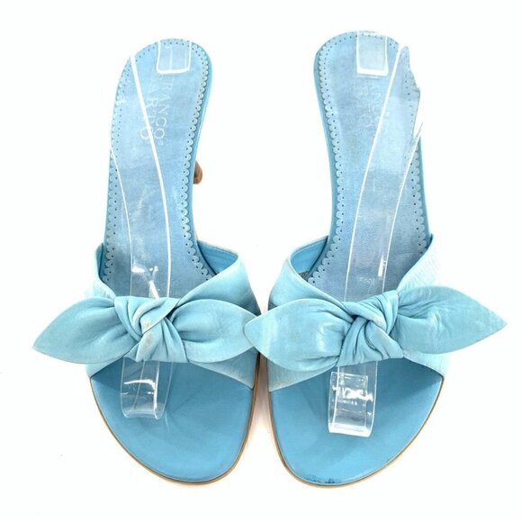 Franco sarto womens heels size 7 blue leather vintage y2k 90s bow - Picture 2 of 15